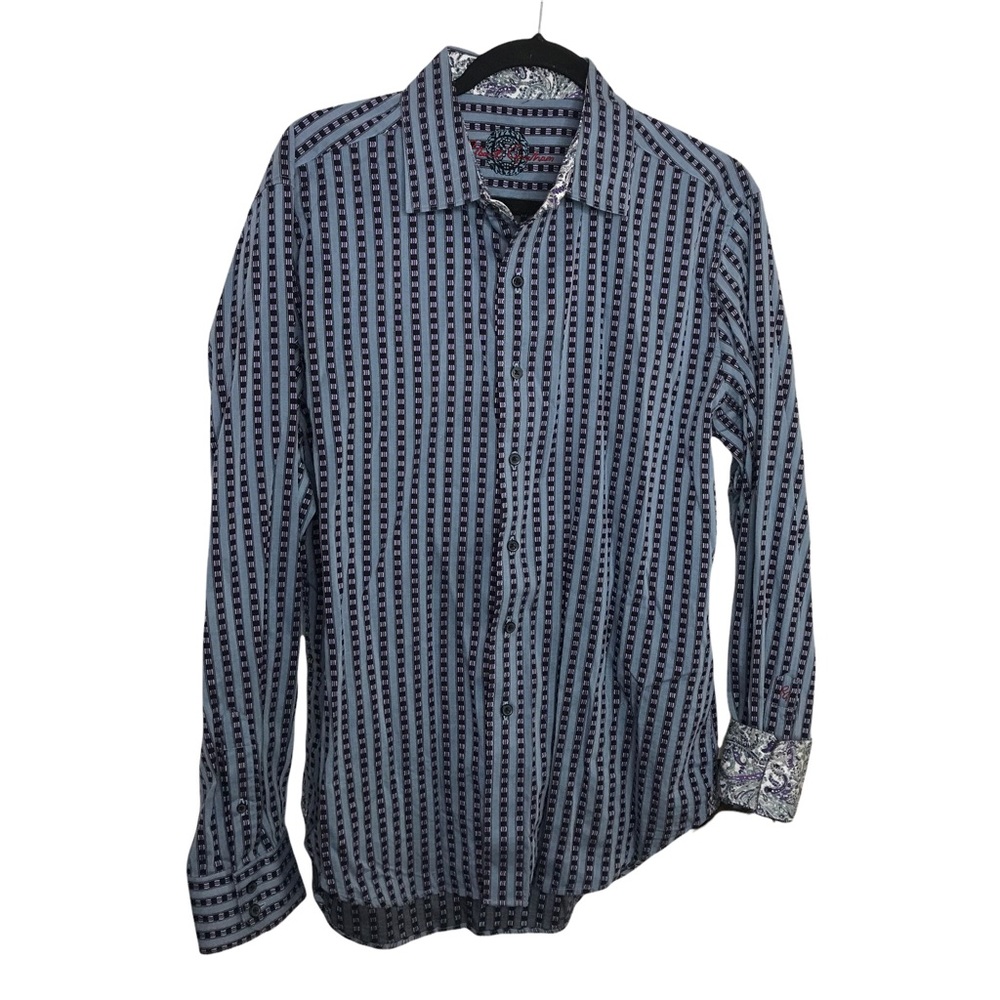 Robert Graham Blue and Purple Striped Cotton Men’s Casual Button Down Shirt